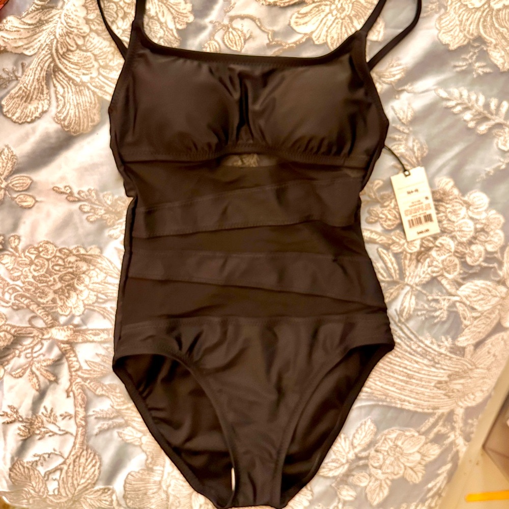 Black Mesh front one piece swimsuit